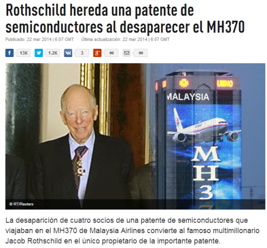 Rothschild se hace mas rico al heredar una patente de semiconductores al desaparecer el MH370 