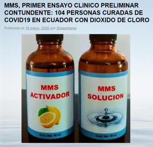MMS, PRIMER ENSAYO CLINICO PRELIMINAR CONTUNDENTE: 104 PERSONAS CURADAS DE COVID19 EN ECUADOR CON DIOXIDO DE CLORO